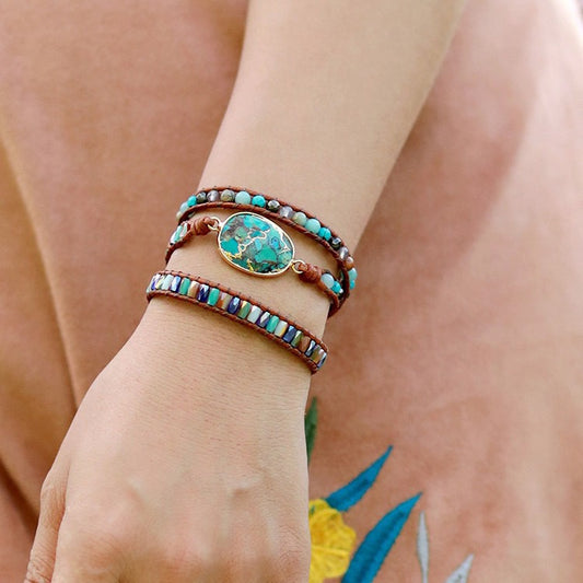 Natural Turquoise & Jasper Wrap Bracelet | Protection • Grounding • Balance