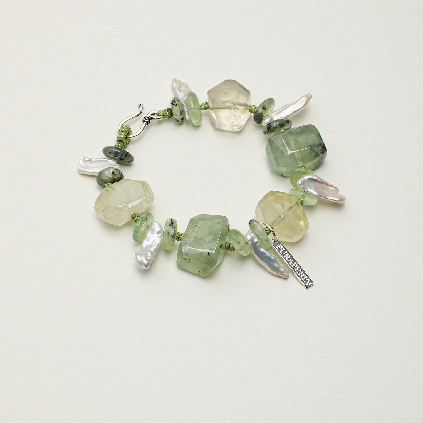 Freeform Prehnite, Citrine and Pearl Bracelet | Renewal, Joy and Gentle Grace