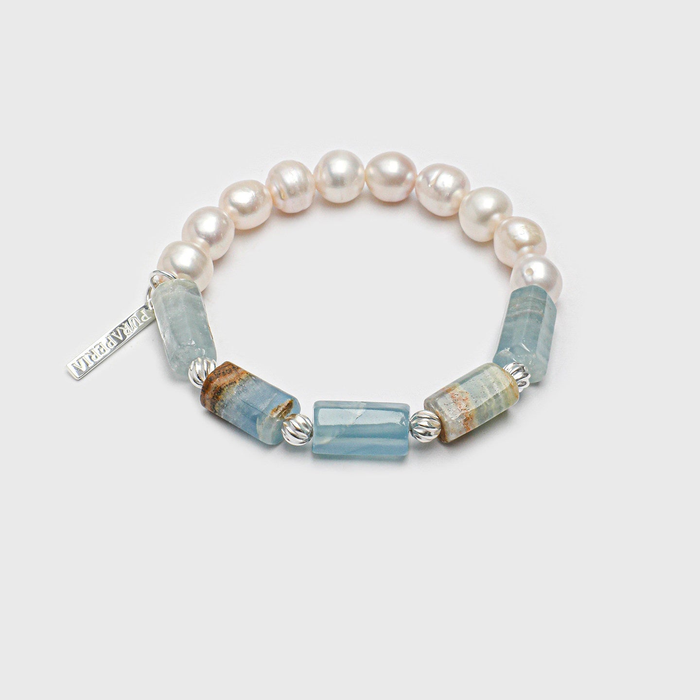 Minimalist Round Pearl & Blue Lace Agate Bracelet