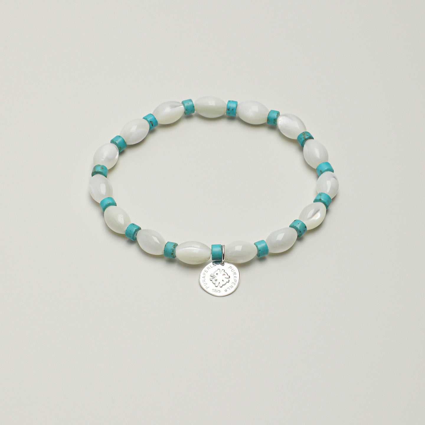 White Trochus Shell and Turquoise Bracelet | Calm, Protection, and Ocean Grace
