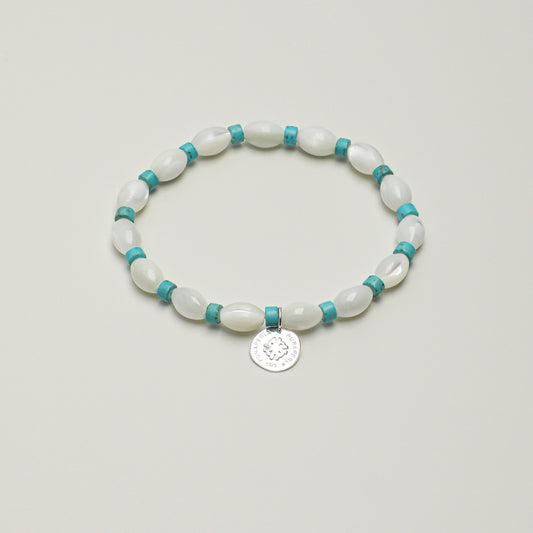 White Trochus Shell and Turquoise Bracelet | Calm, Protection, and Ocean Grace