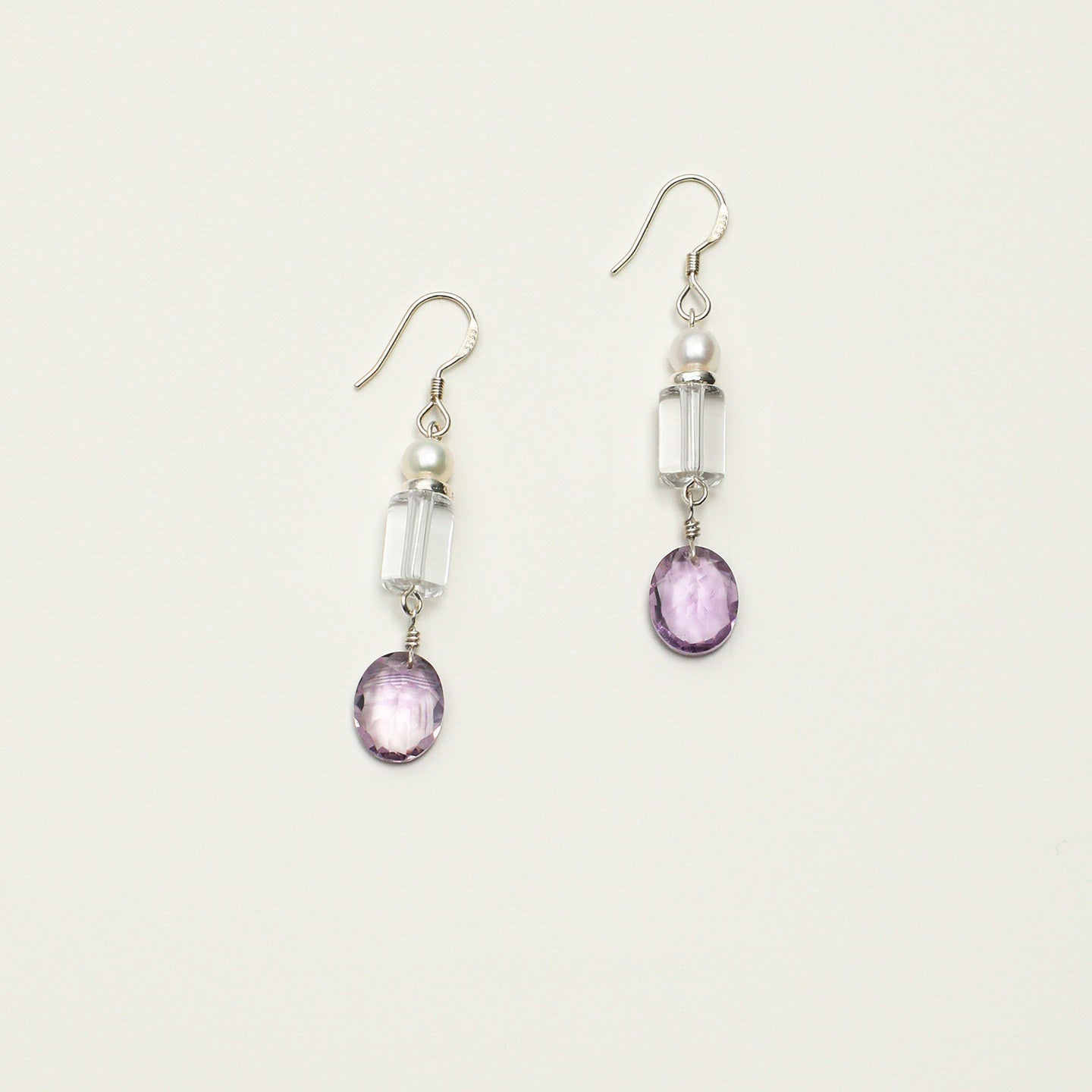 Natural Clear Quartz & Amethyst Drop Earrings | Clarity • Calm • Balance