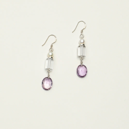 Natural Clear Quartz & Amethyst Drop Earrings | Clarity • Calm • Balance