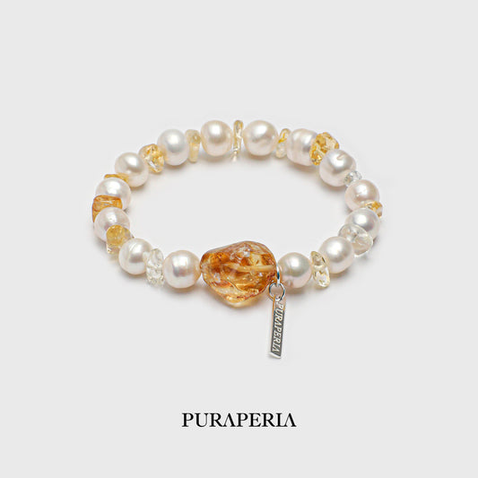White Pearl & Citrine Freeform Bracelet
