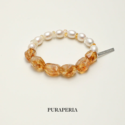 Minimalist Grey Seed Bead & Citrine Crystal Bracelet