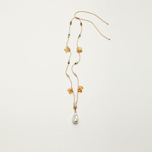 Citrine Chips and Pearl Necklace | Abundance, Warmth and Grace