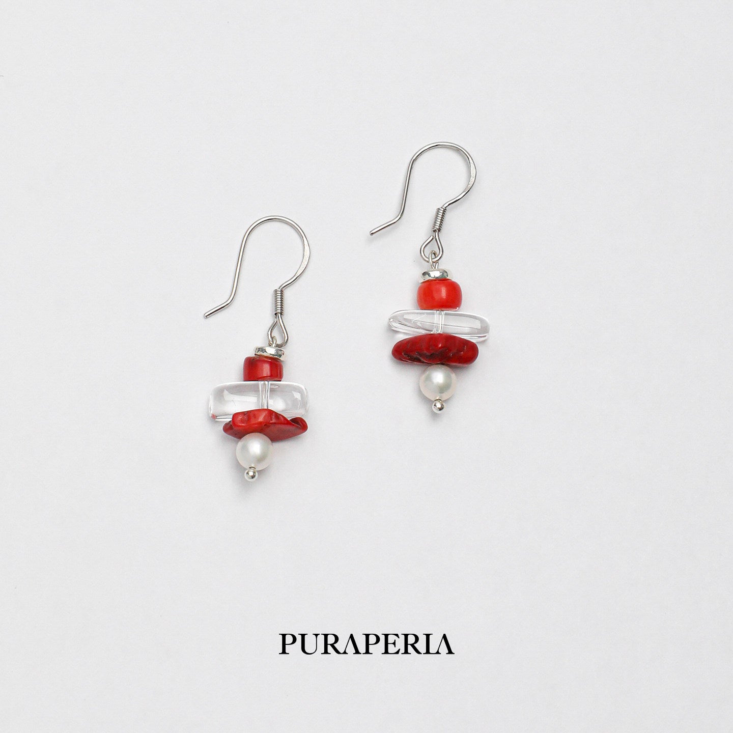 Clear Quartz & Red Agate Earrings