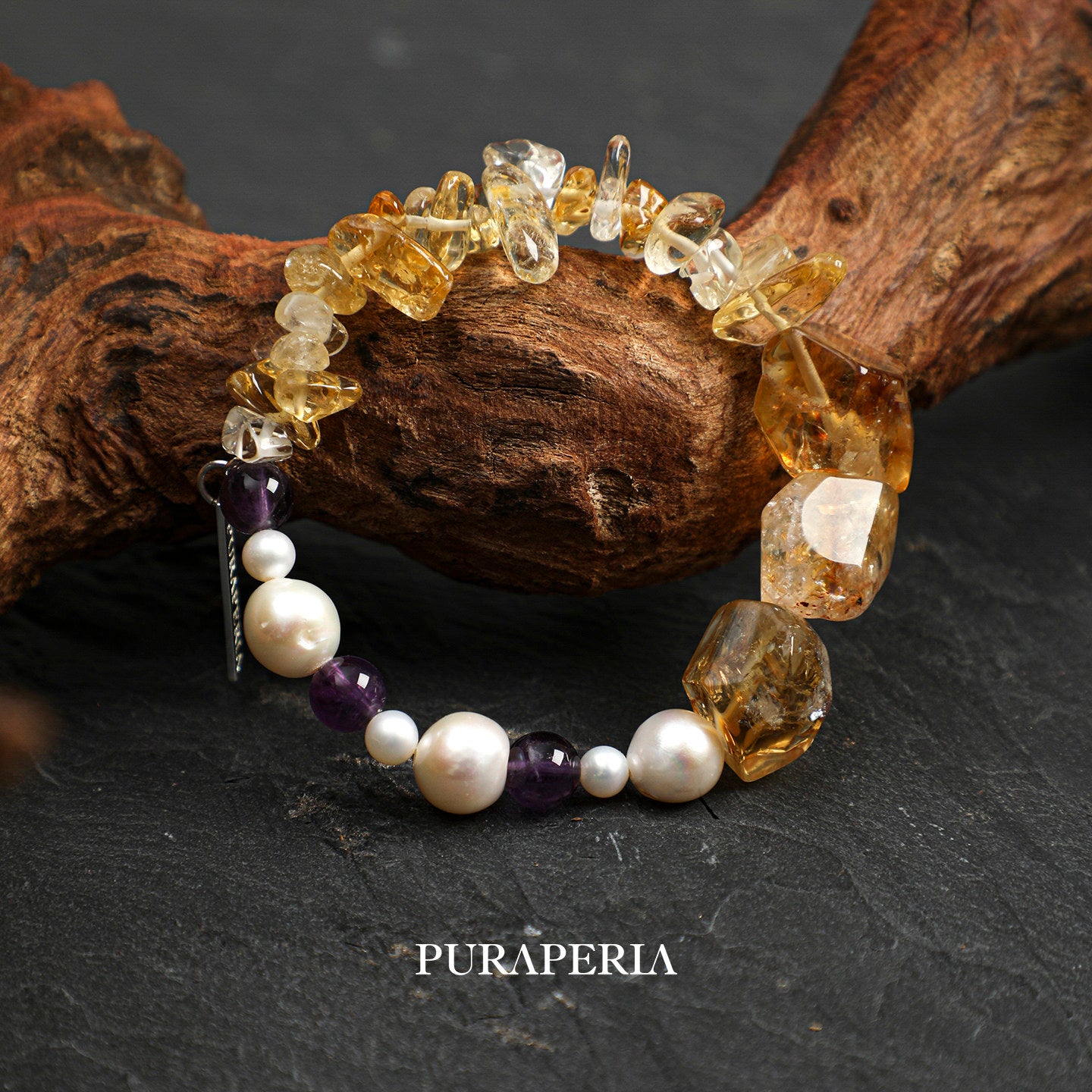 Freeform Citrine & Pearl Bracelet