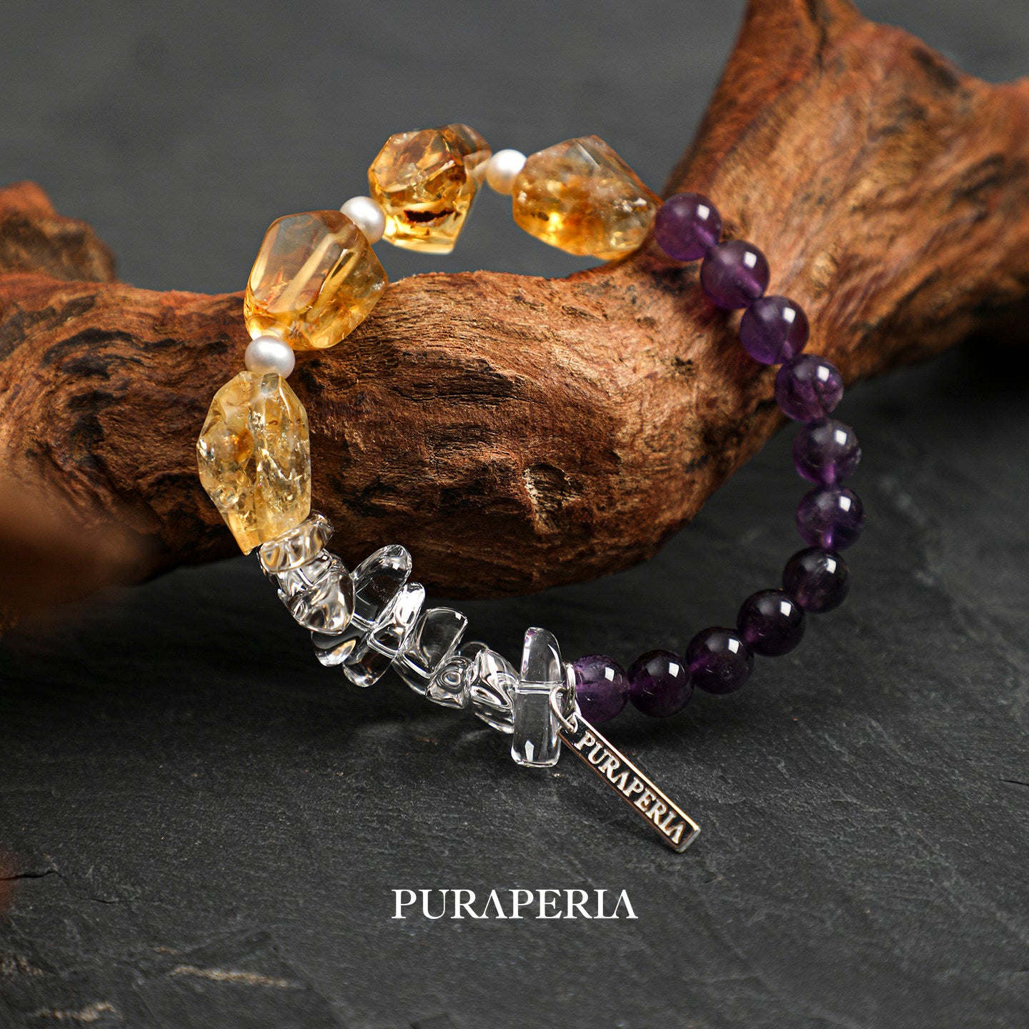 Freeform Citrine & Amethyst Bracelet