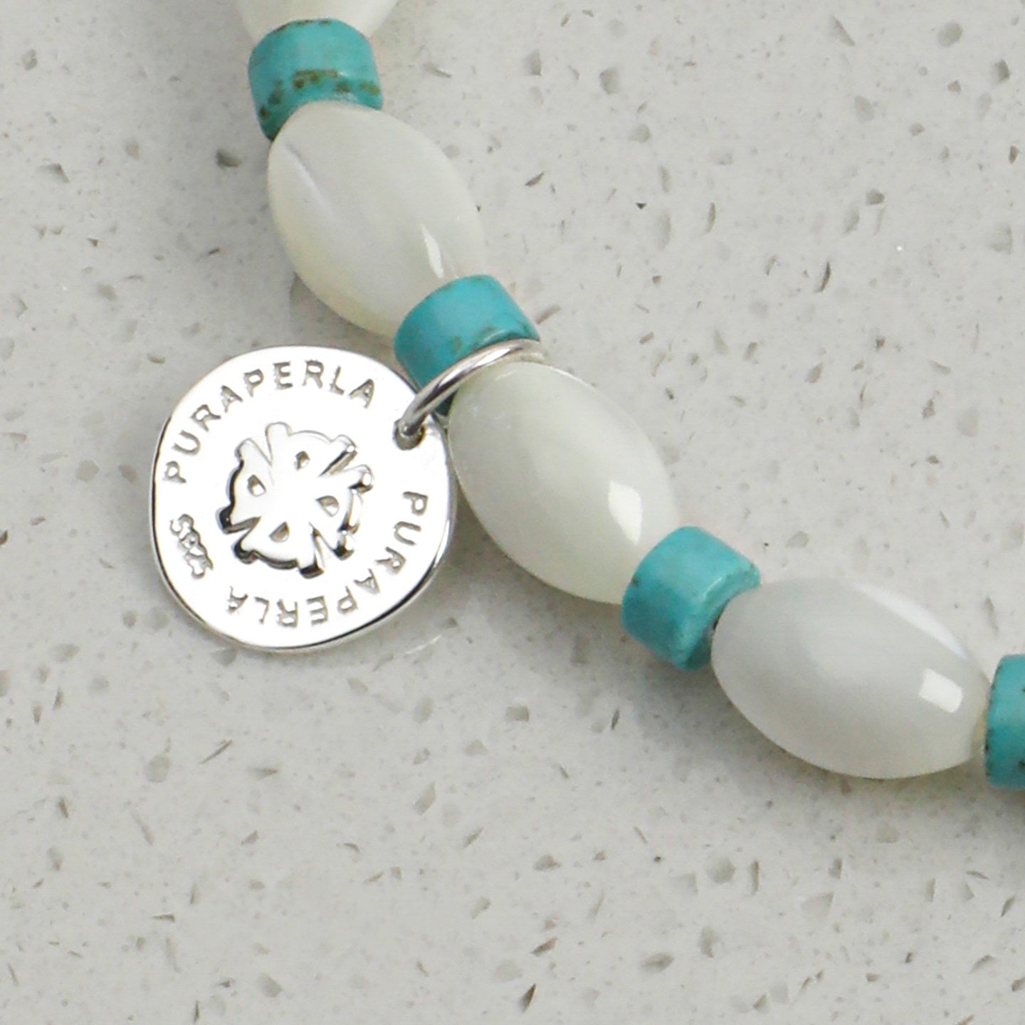 White Trochus Shell and Turquoise Bracelet | Calm, Protection, and Ocean Grace