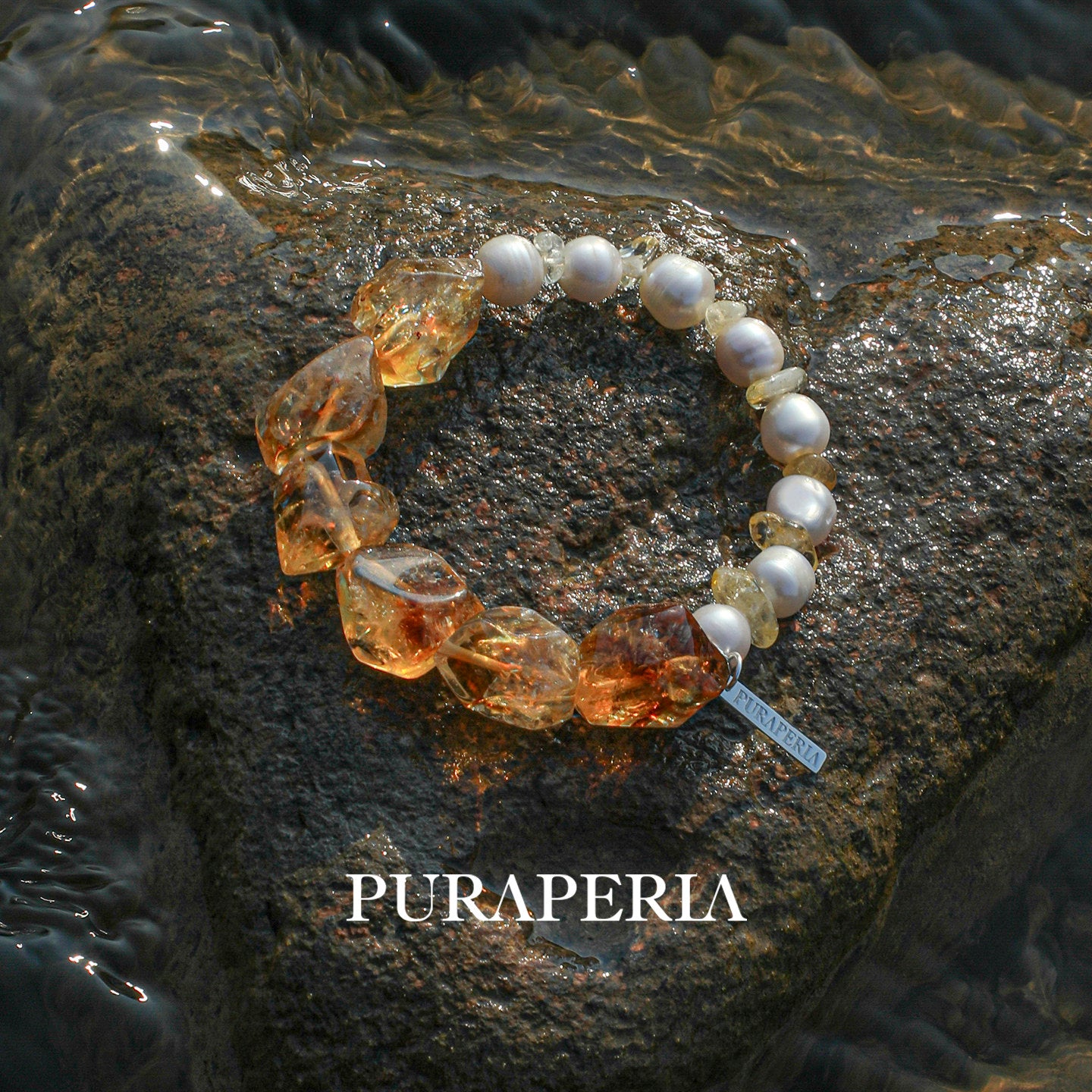 Minimalist Grey Seed Bead & Citrine Crystal Bracelet