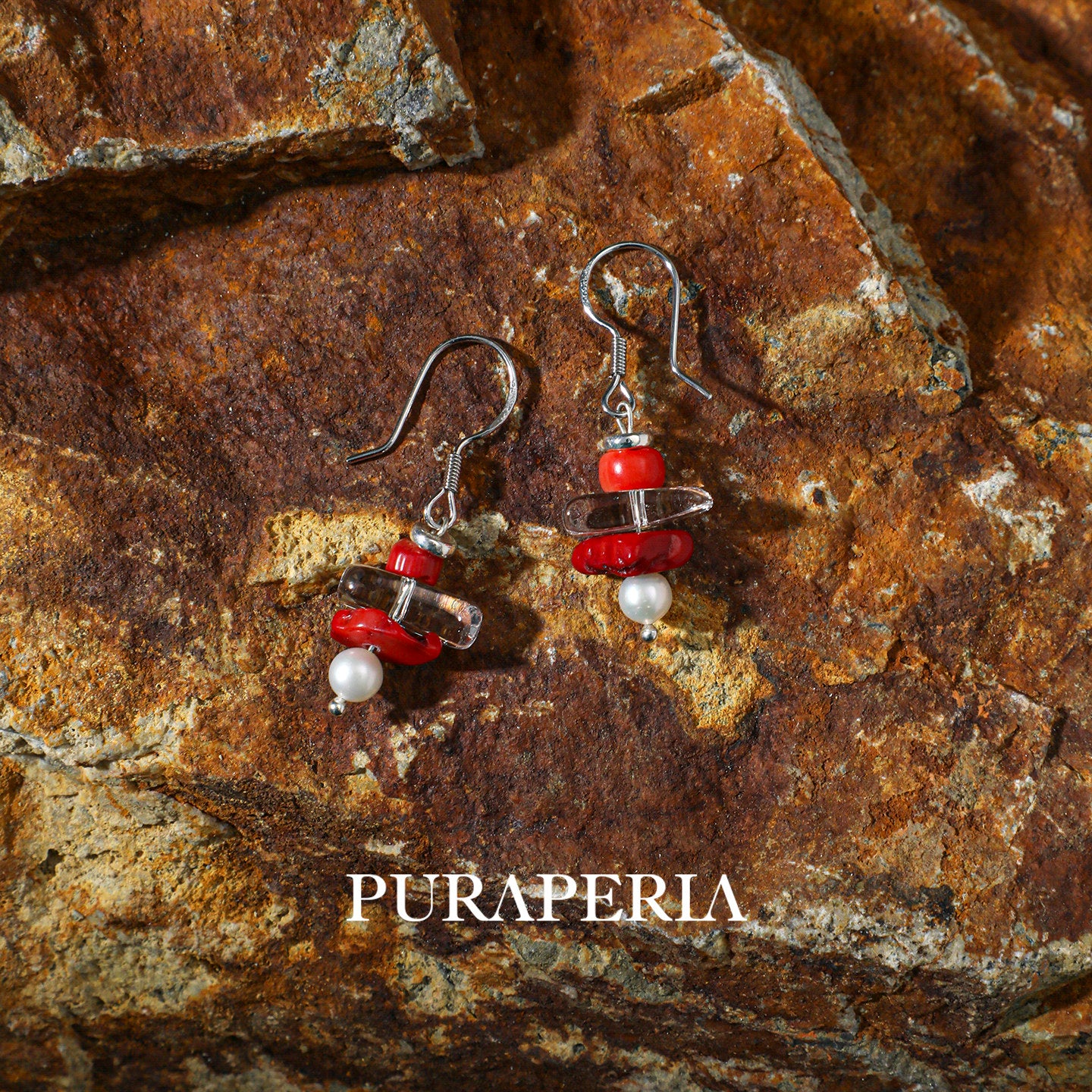 Clear Quartz & Red Agate Earrings