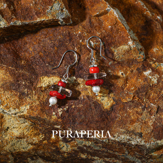 Clear Quartz & Red Agate Earrings