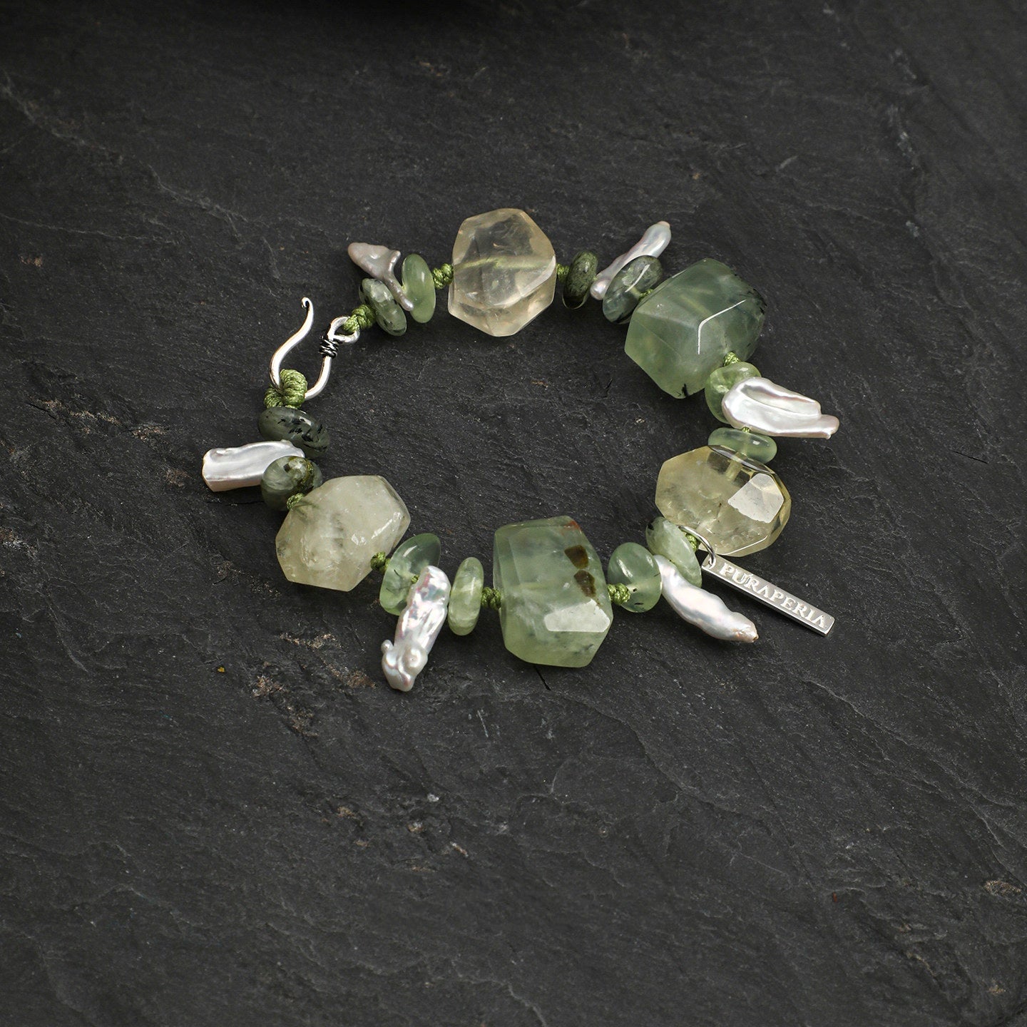 Freeform Prehnite, Citrine and Pearl Bracelet | Renewal, Joy and Gentle Grace