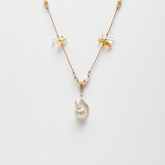 Citrine Chips and Pearl Necklace | Abundance, Warmth and Grace