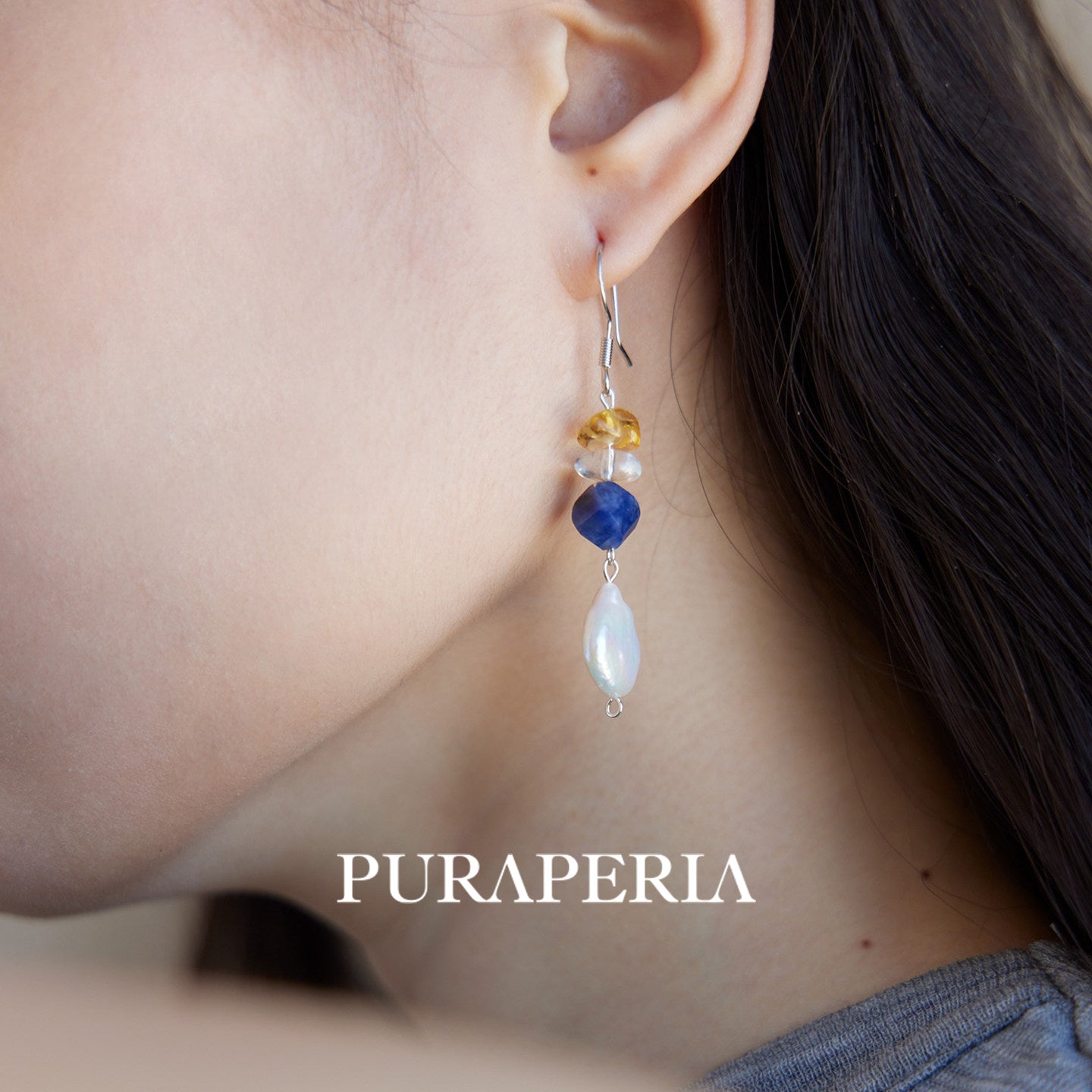 Pearl Clear Quartz Citrine Earrings