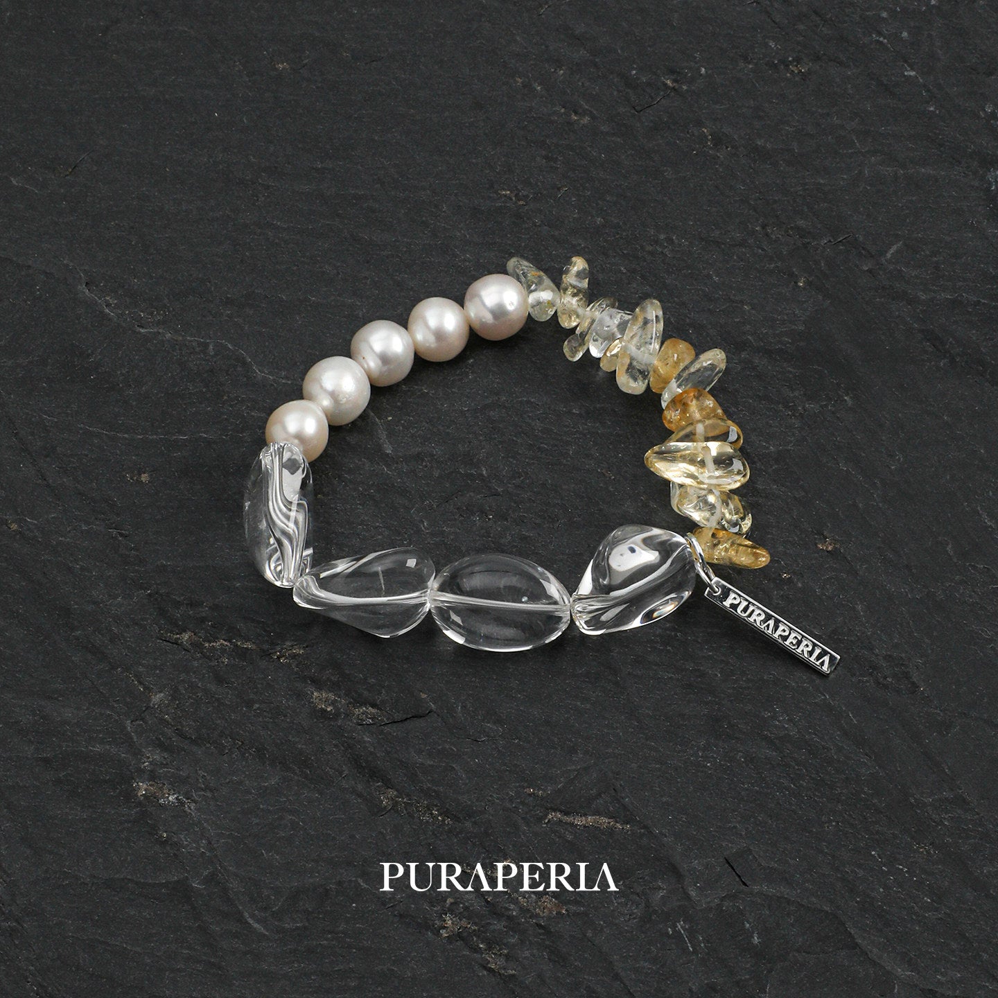 Freeform Clear Quartz & Citrine Chips Bracelet