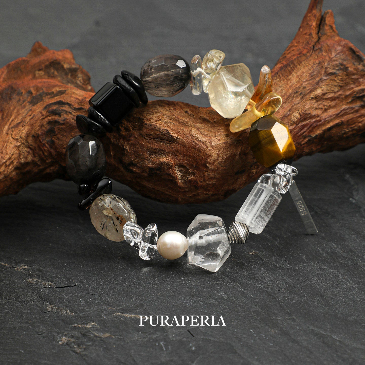 Clear Quartz, Tiger's Eye  Citrine Bracelet