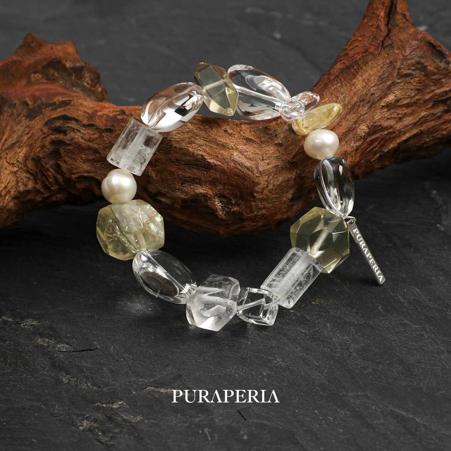 Natural Citrine & Clear Quartz Freeform Crystal Bracelet