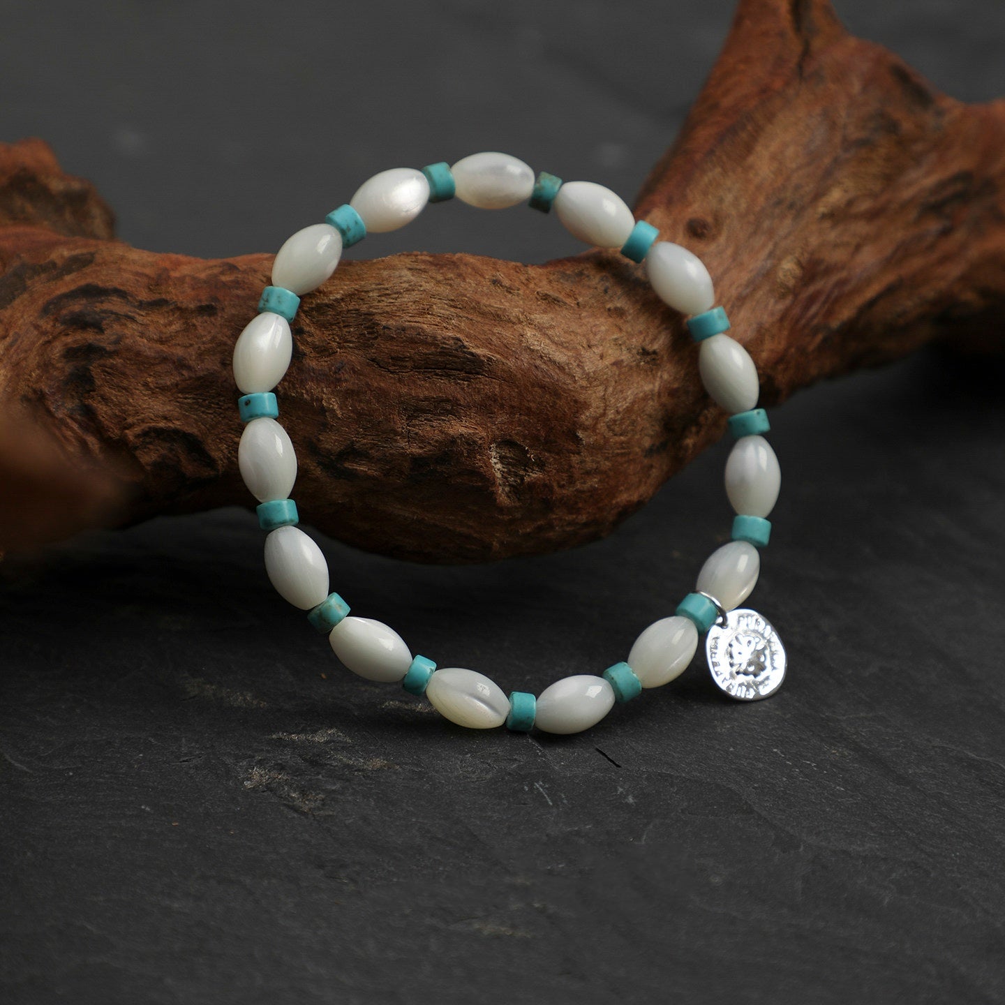 White Trochus Shell and Turquoise Bracelet | Calm, Protection, and Ocean Grace