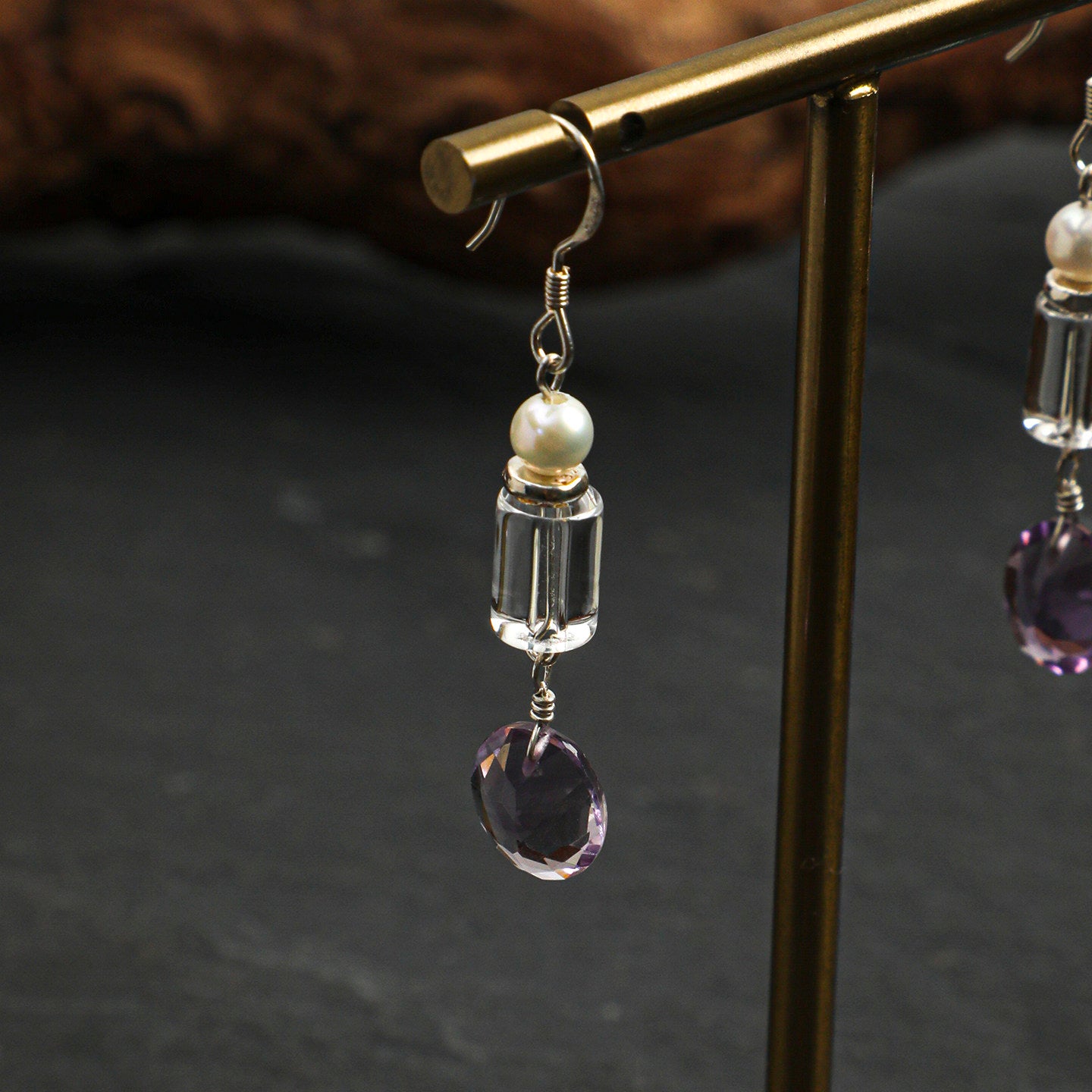 Natural Clear Quartz & Amethyst Drop Earrings | Clarity • Calm • Balance
