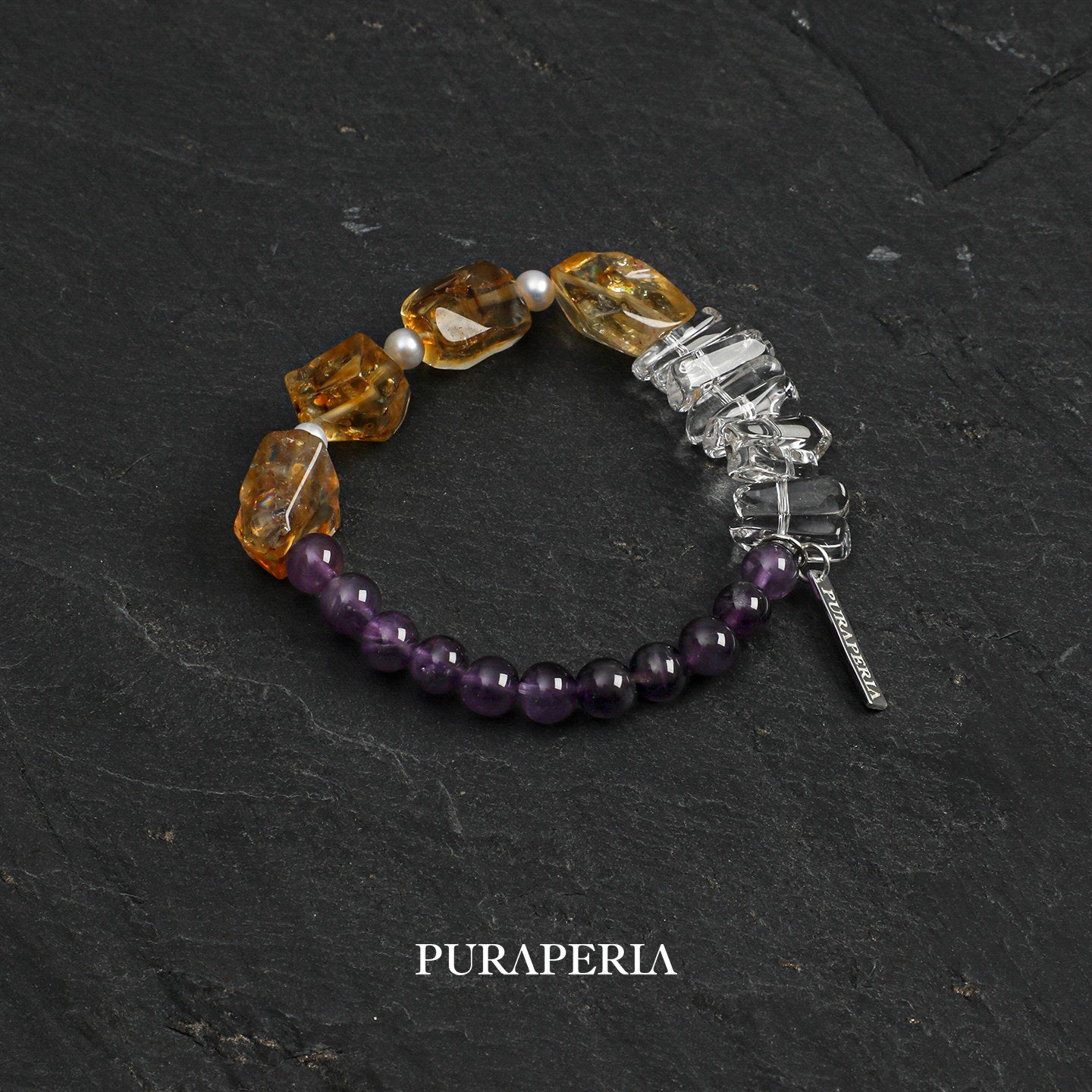 Freeform Citrine & Amethyst Bracelet