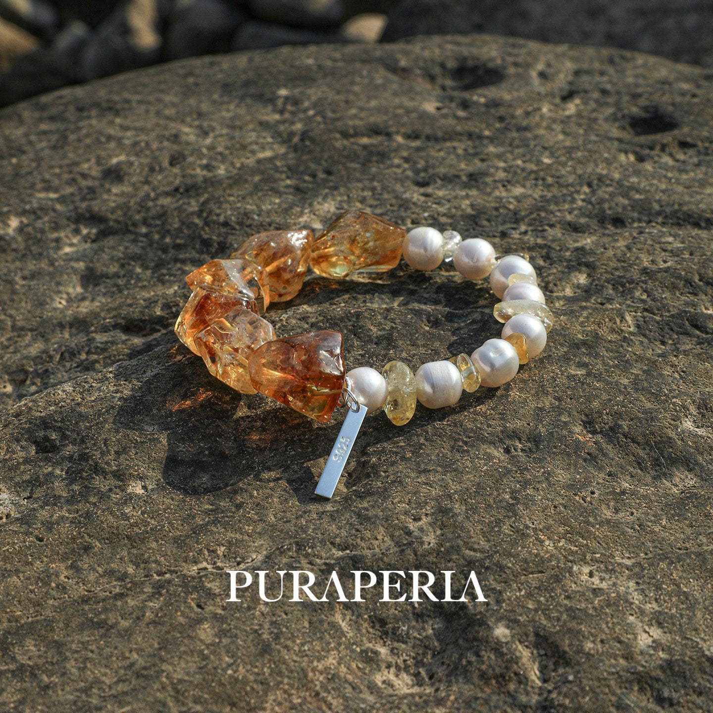 Minimalist Grey Seed Bead & Citrine Crystal Bracelet