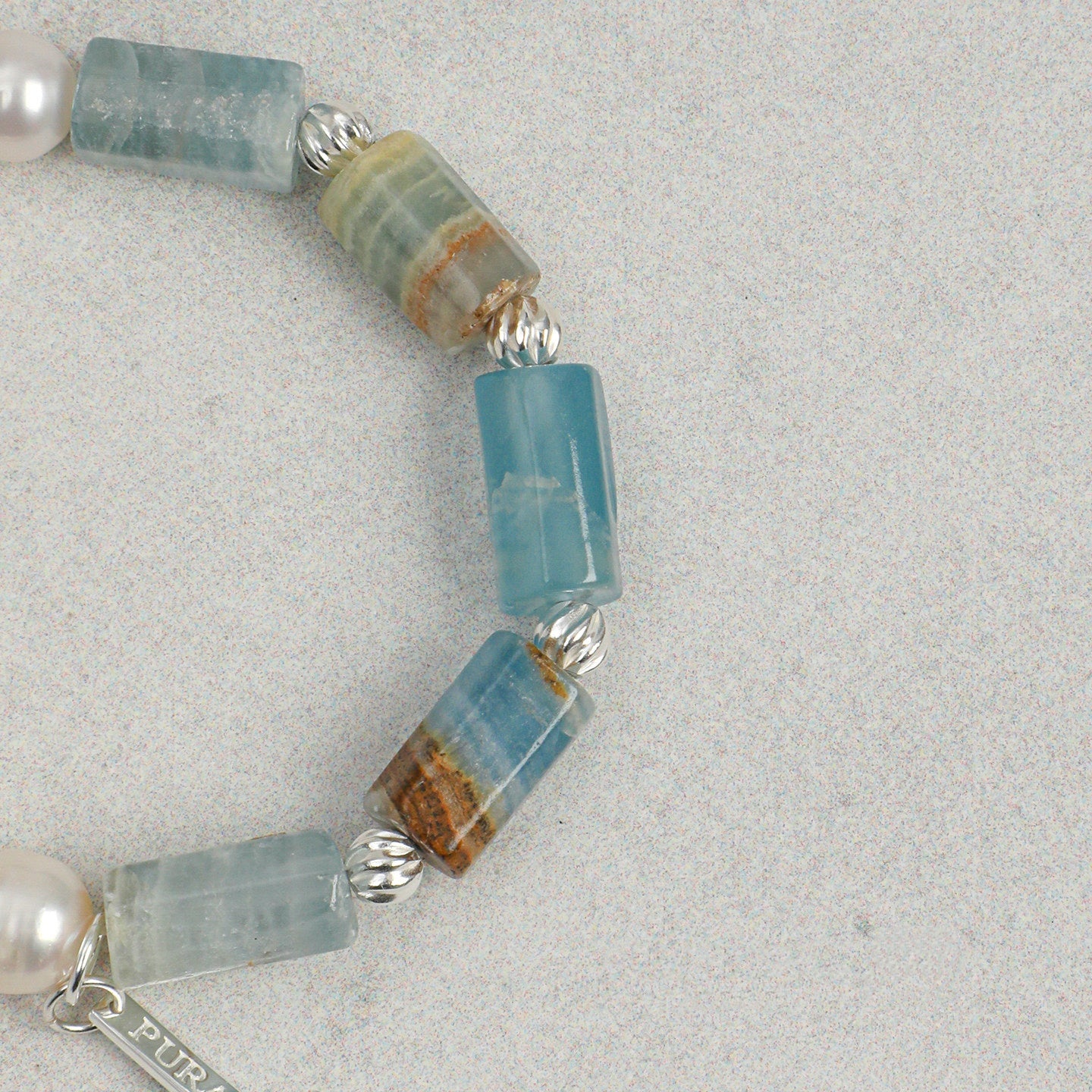 Minimalist Round Pearl & Blue Lace Agate Bracelet