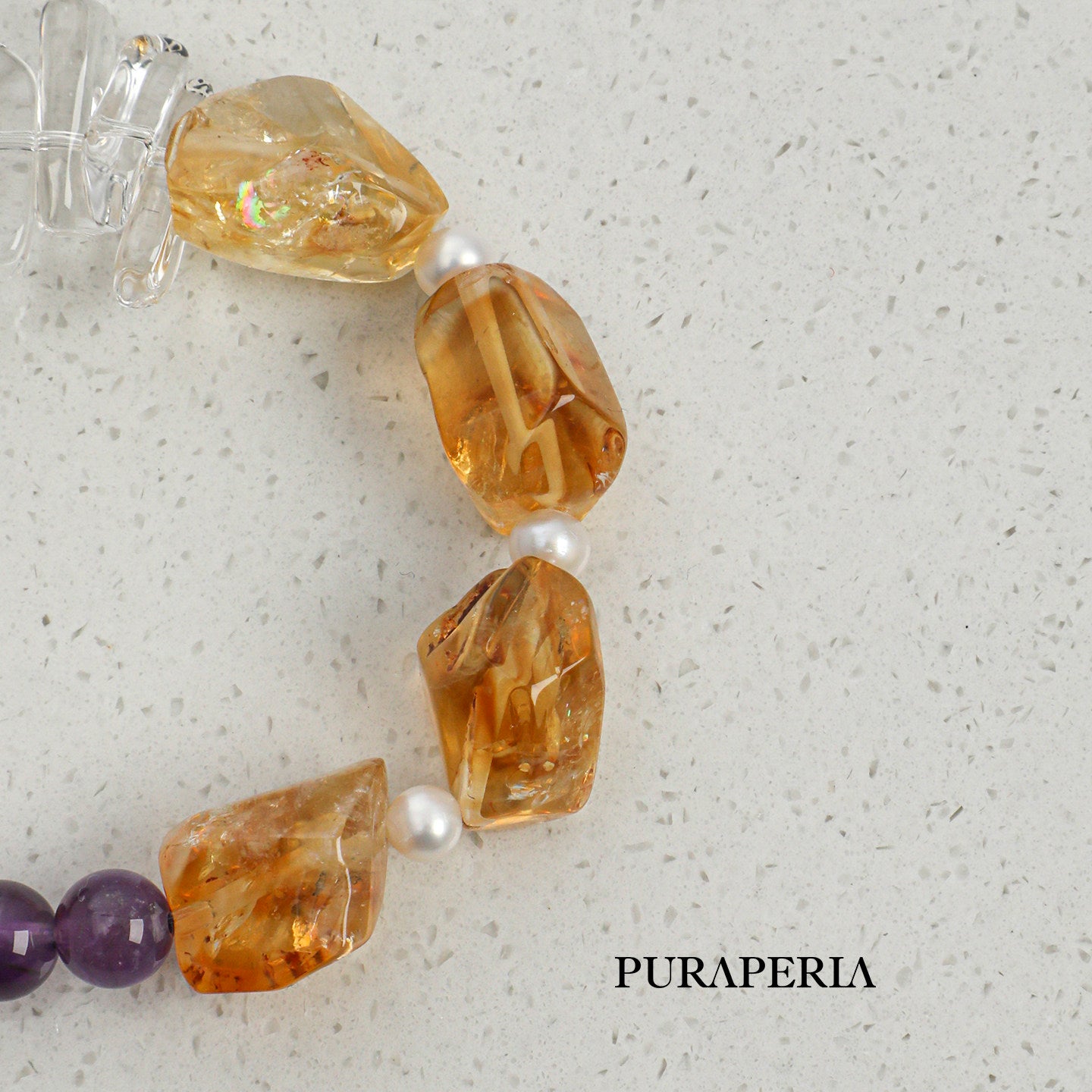 Freeform Citrine & Amethyst Bracelet