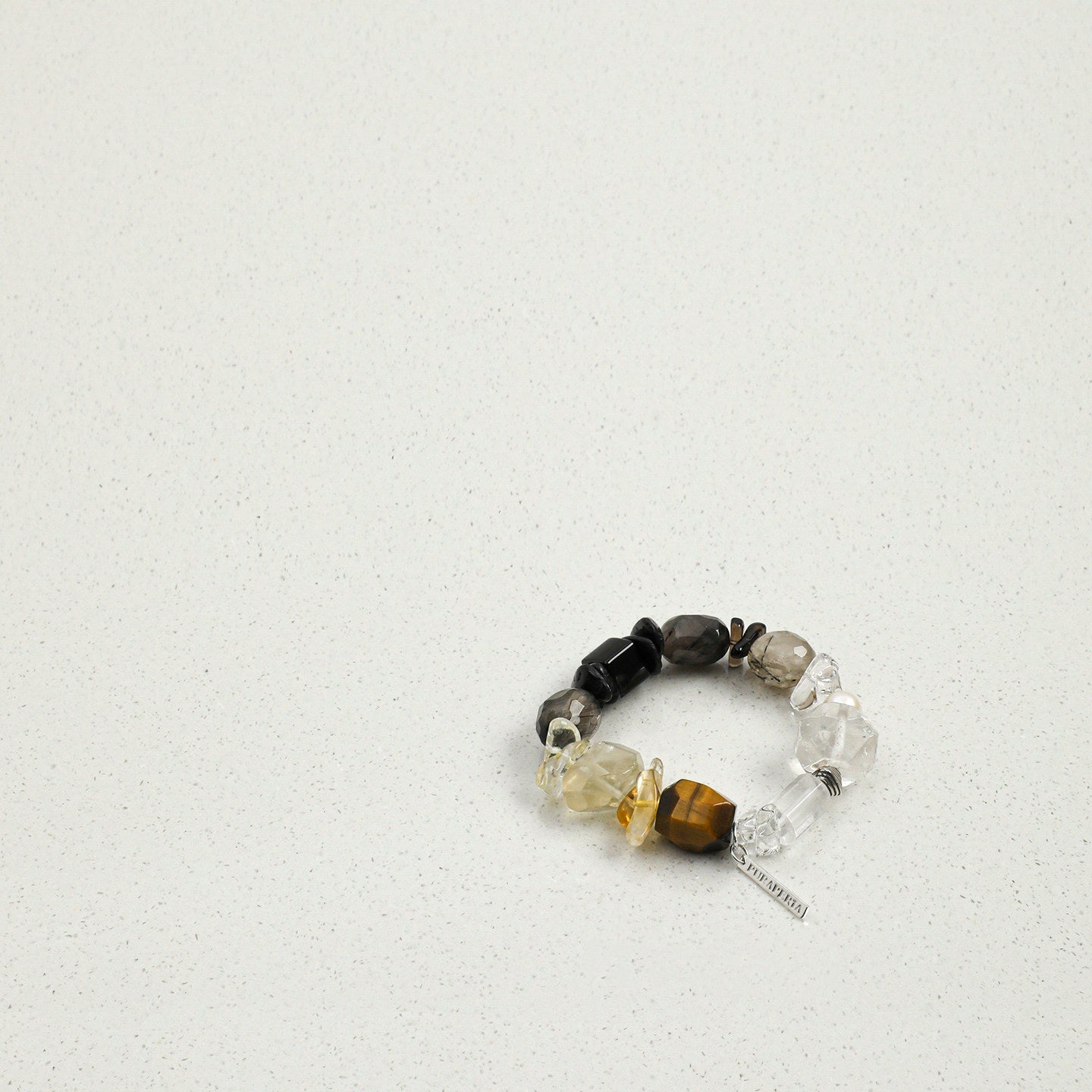 Freeform Tiger's Eye, Clear Quartz and Black Rutilated Quartz Bracelet | Courage, Clarity and Protection