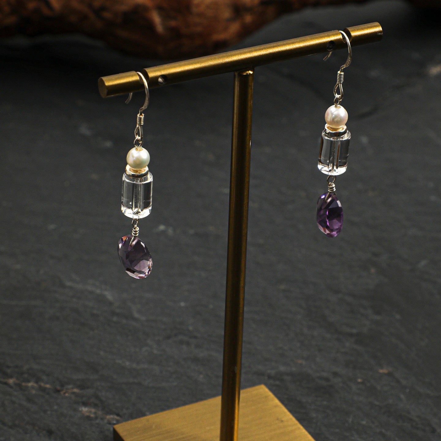 Natural Clear Quartz & Amethyst Drop Earrings | Clarity • Calm • Balance