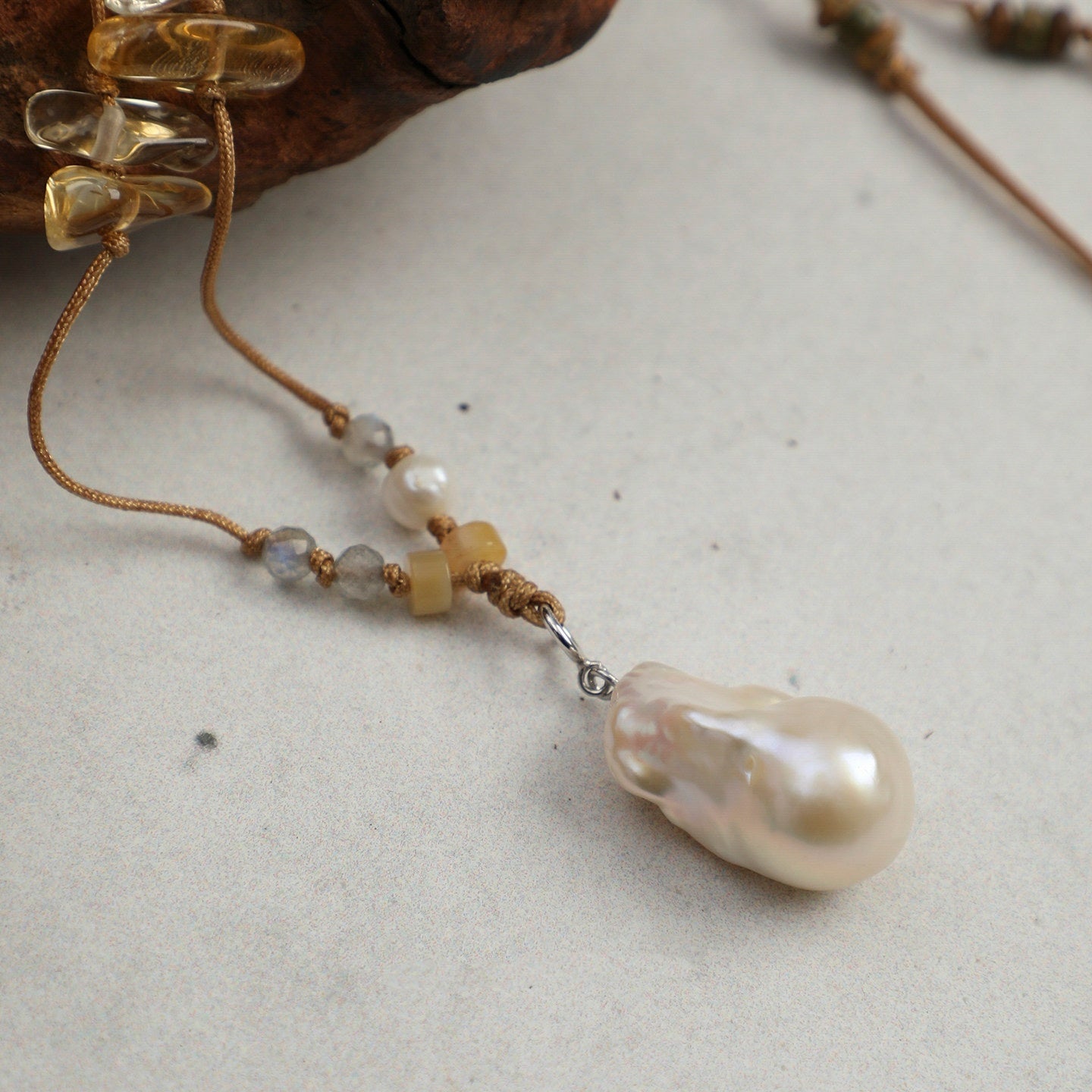 Citrine Chips and Pearl Necklace | Abundance, Warmth and Grace
