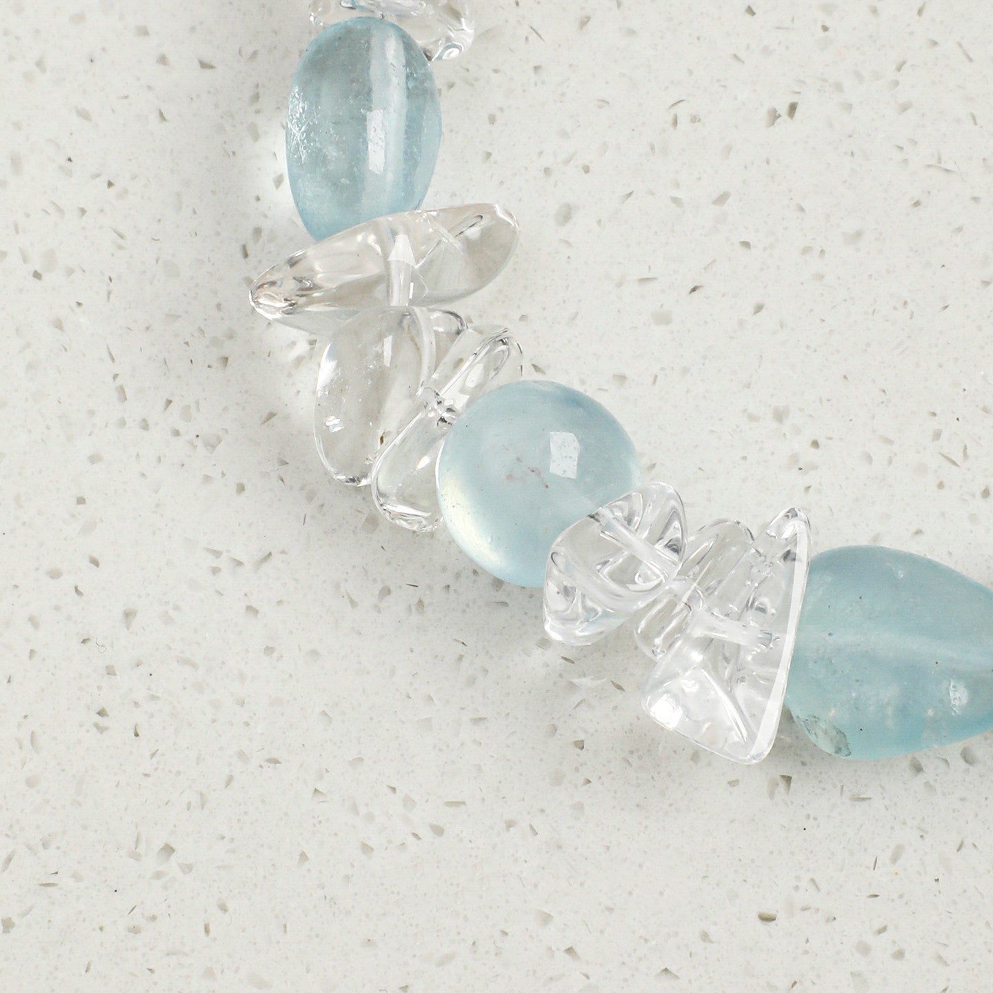 Freeform Aquamarine, Clear Quartz and Pearl Bracelet | Calm, Clarity and Grace