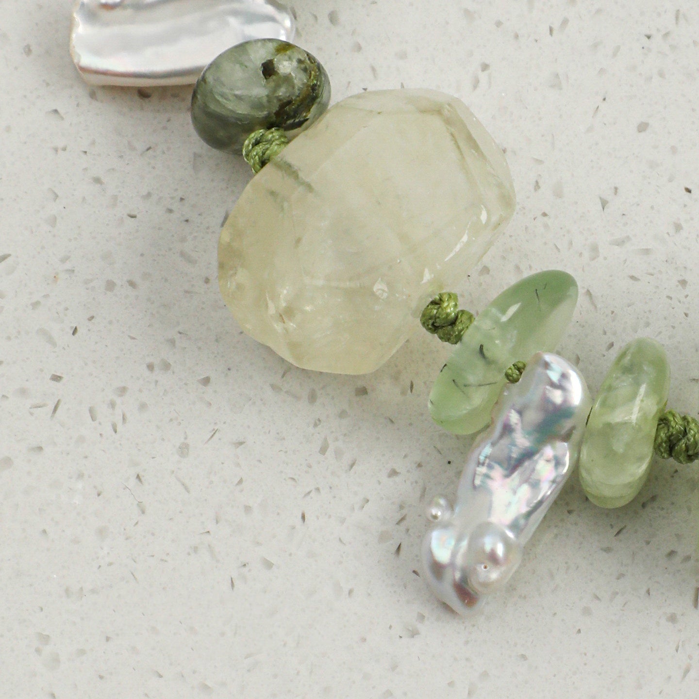 Freeform Prehnite, Citrine and Pearl Bracelet | Renewal, Joy and Gentle Grace