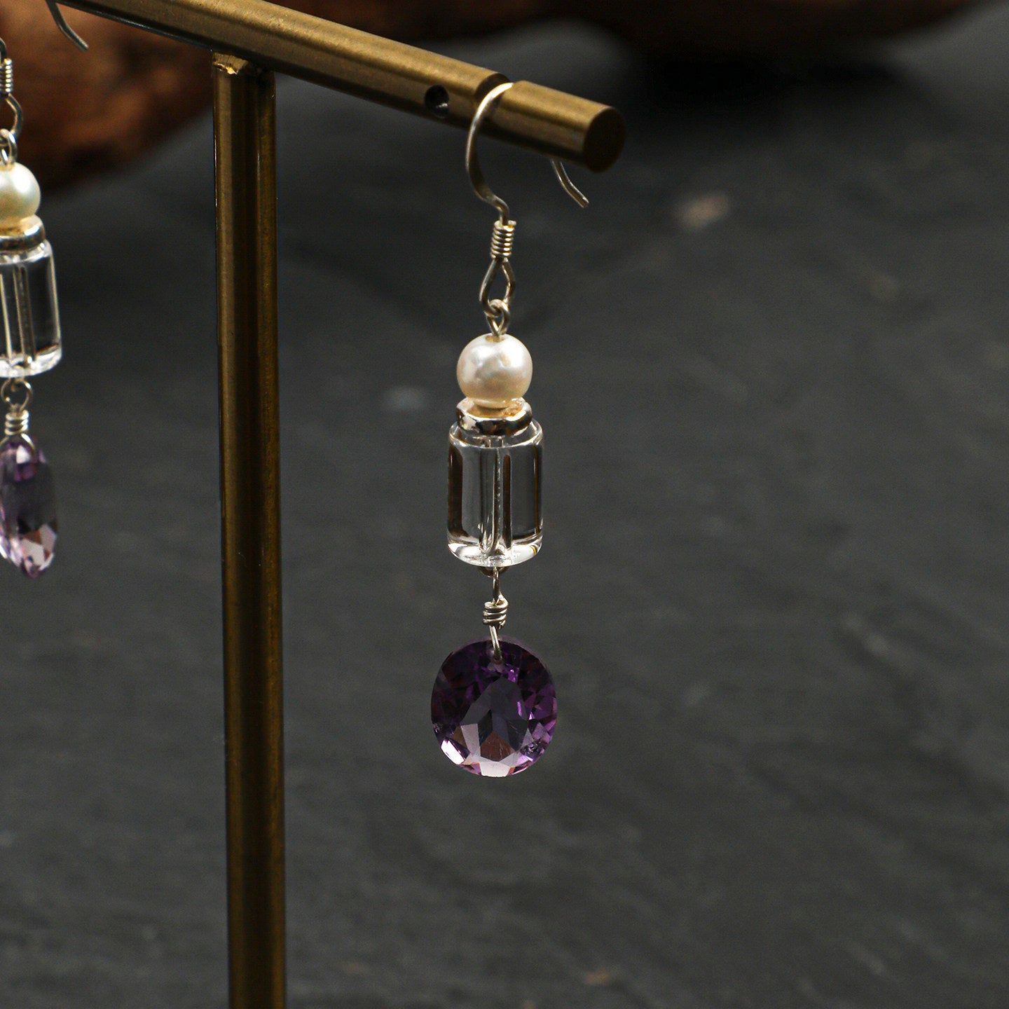 Natural Clear Quartz & Amethyst Drop Earrings | Clarity • Calm • Balance