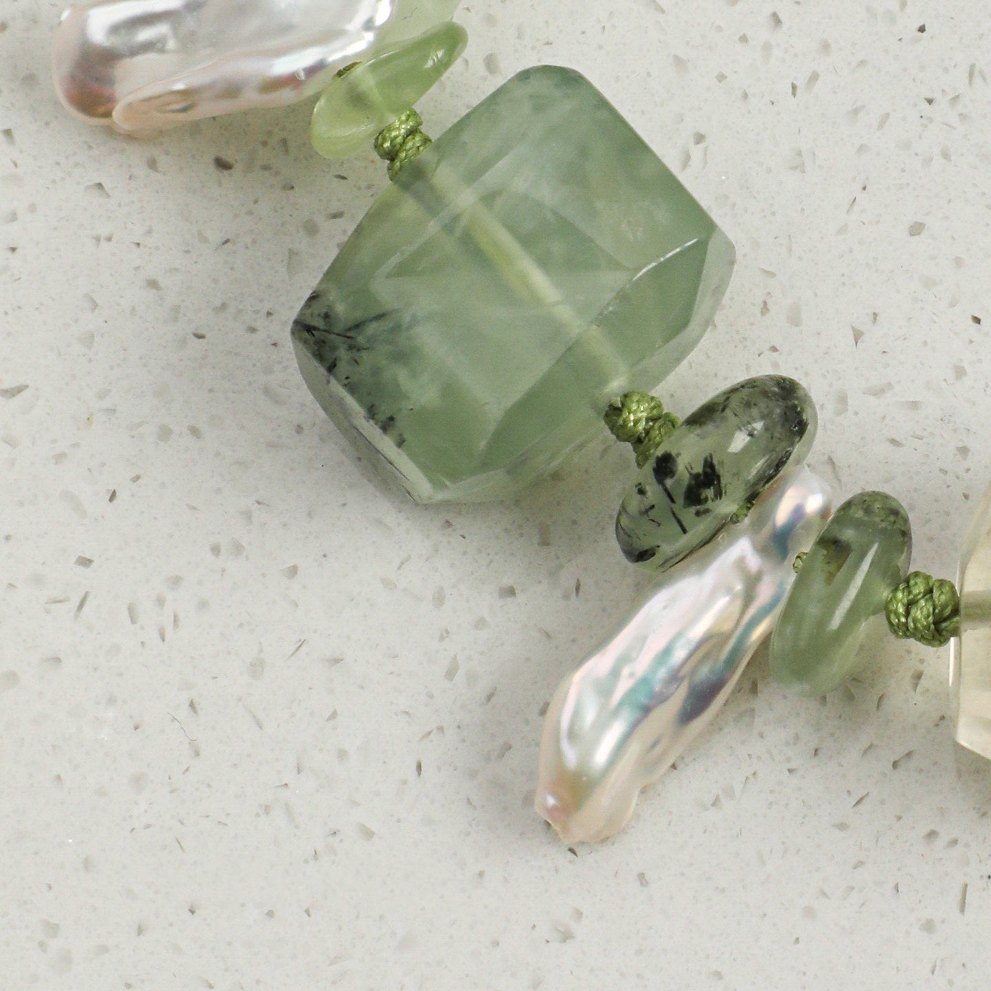 Freeform Prehnite, Citrine and Pearl Bracelet | Renewal, Joy and Gentle Grace