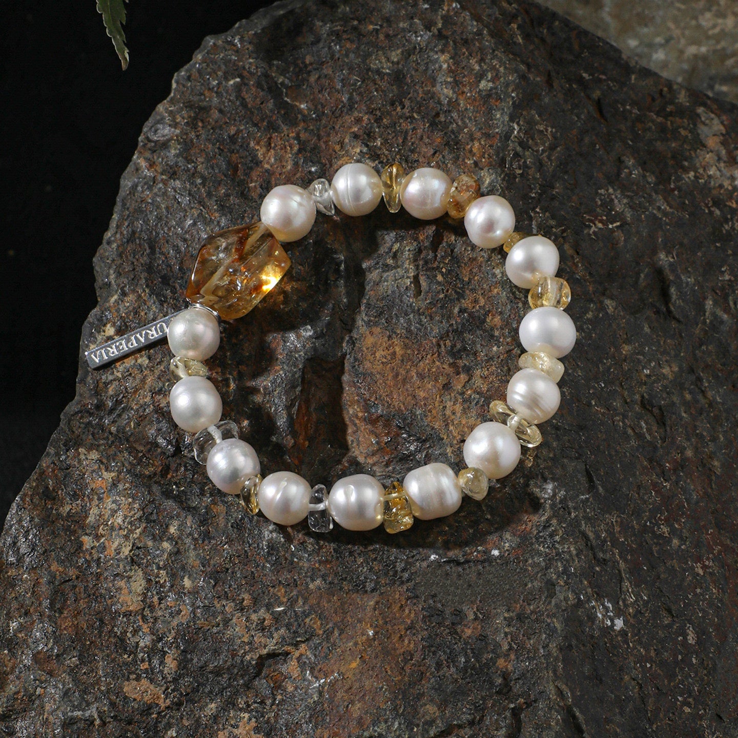 White Pearl  Citrine Freeform Bracelet