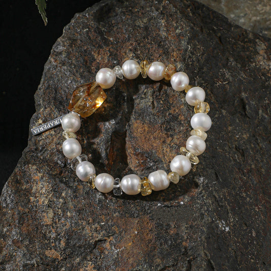 White Pearl  Citrine Freeform Bracelet