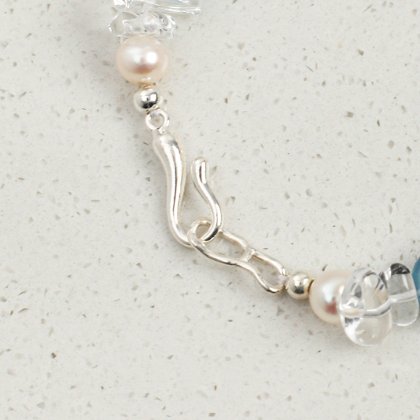 Freeform Aquamarine, Clear Quartz and Pearl Bracelet | Calm, Clarity and Grace