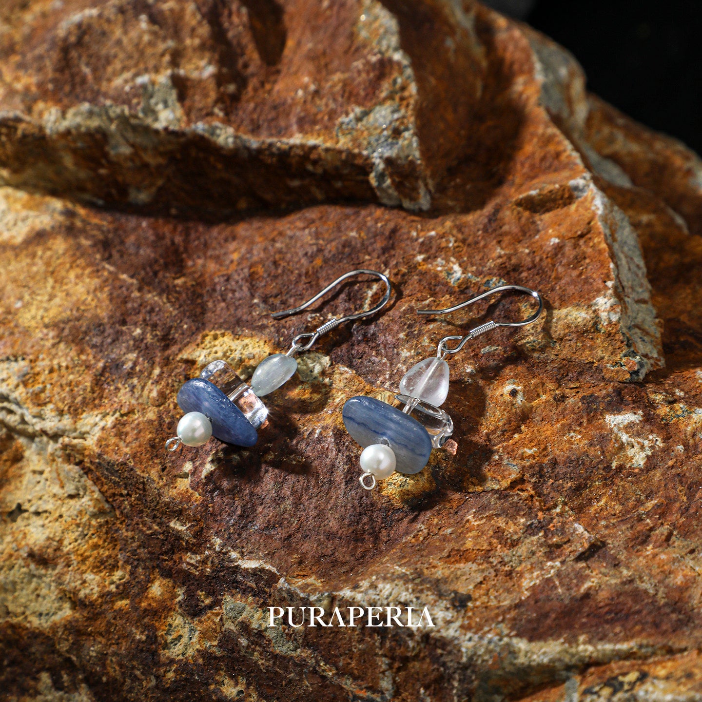 Clear Quartz Blue Lace Agate Earrings