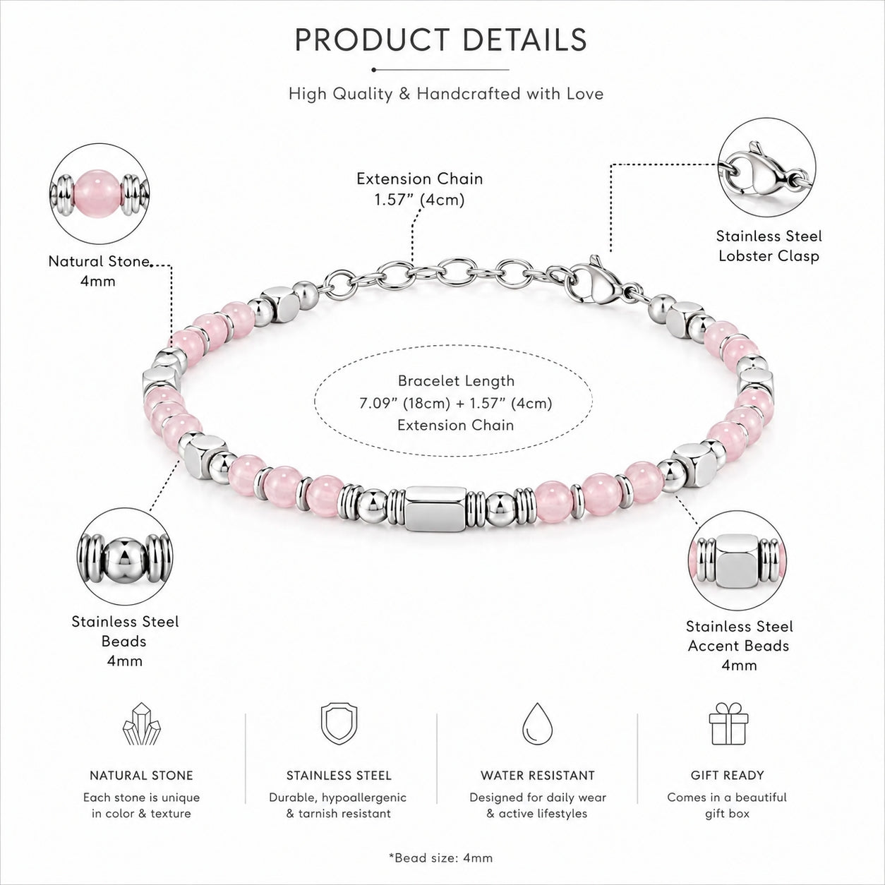 Natural Rose Quartz Bracelet | Love • Compassion • Harmony