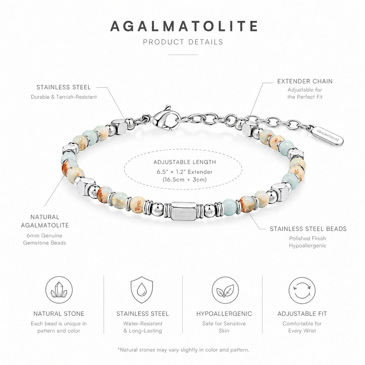 Natural Agalmatolite Bracelet | Simplicity • Balance • Creativity