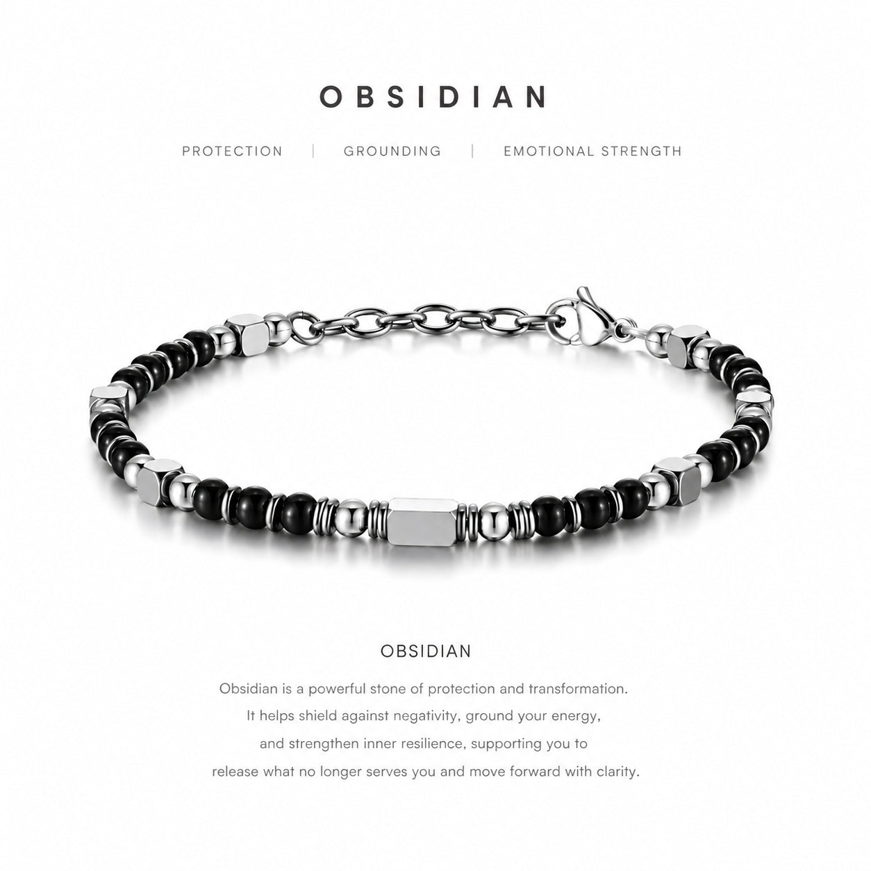 Natural Black Obsidian Bracelet | Grounding • Protection • Strength
