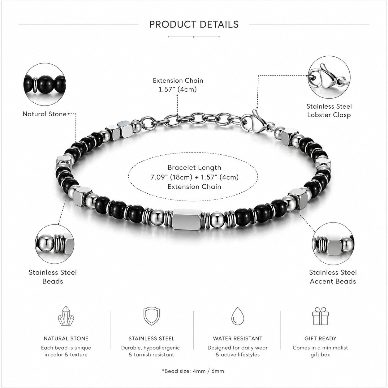 Natural Black Obsidian Bracelet | Grounding • Protection • Strength