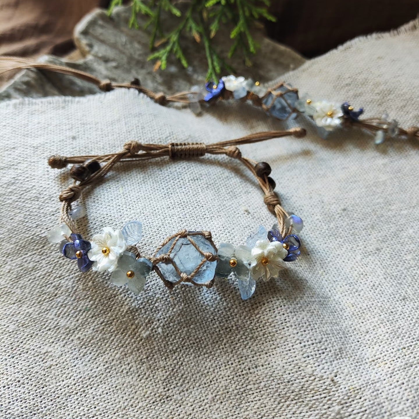 Natural Blue Gemstone Woven Bracelet | Calm • Clarity • Balance