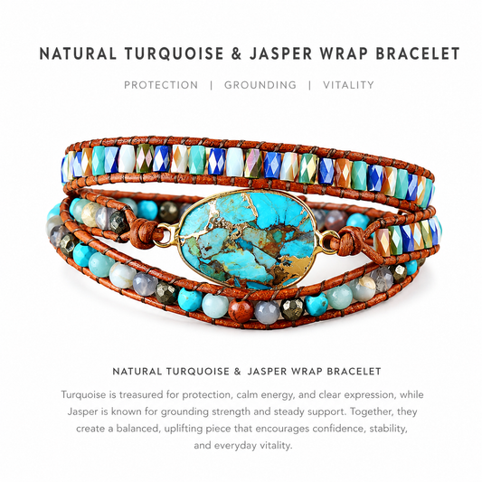 Natural Turquoise & Jasper Wrap Bracelet | Protection • Grounding • Balance