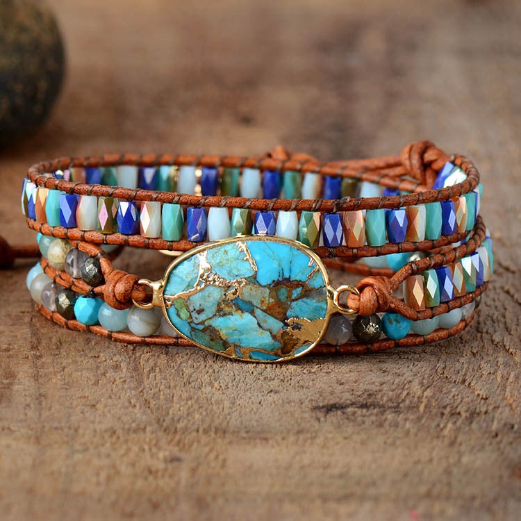 Natural Turquoise & Jasper Wrap Bracelet | Protection • Grounding • Balance