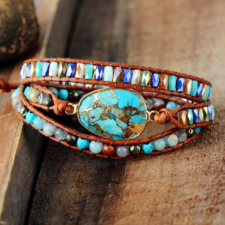 Natural Turquoise & Jasper Wrap Bracelet | Protection • Grounding • Balance