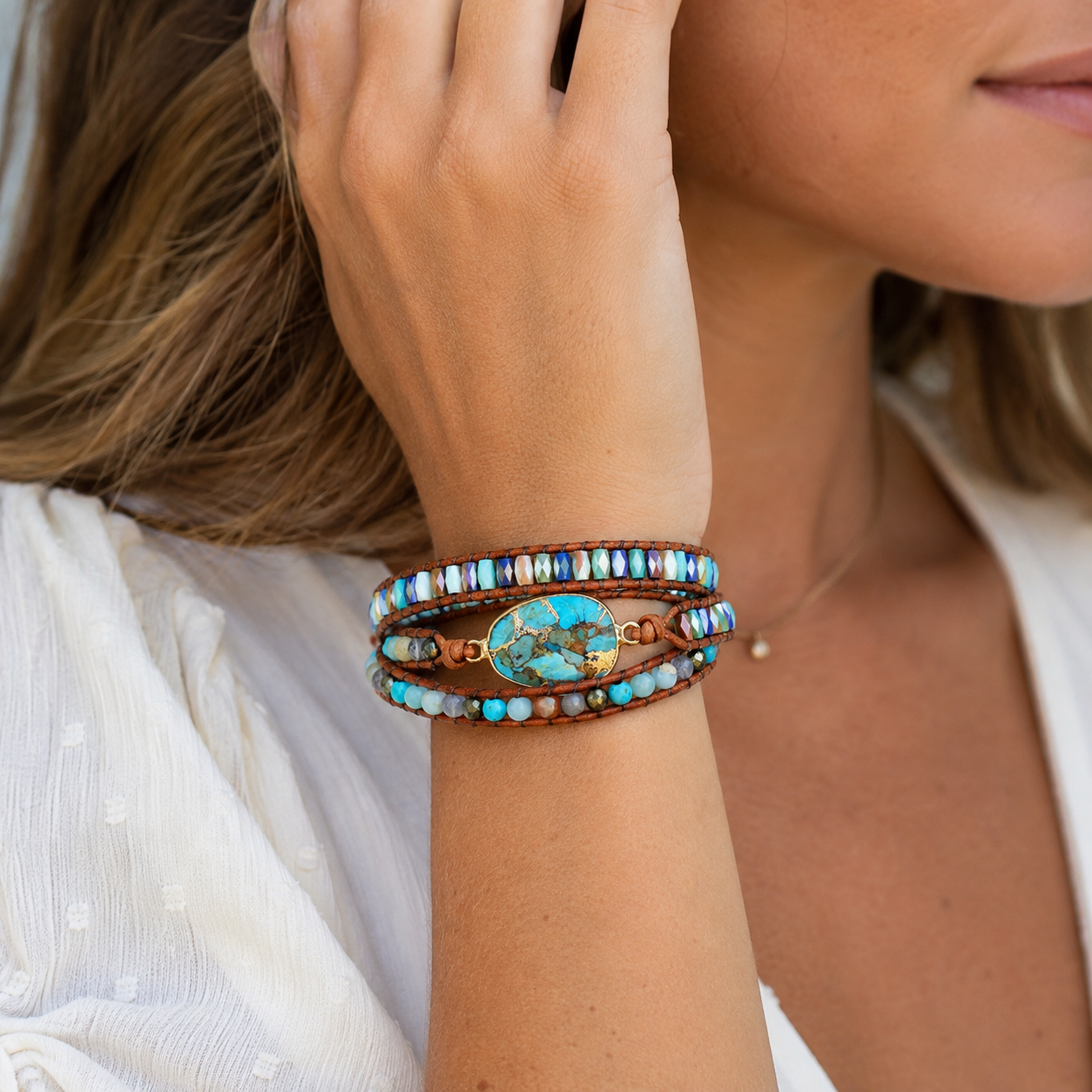 Natural Turquoise & Jasper Wrap Bracelet | Protection • Grounding • Balance